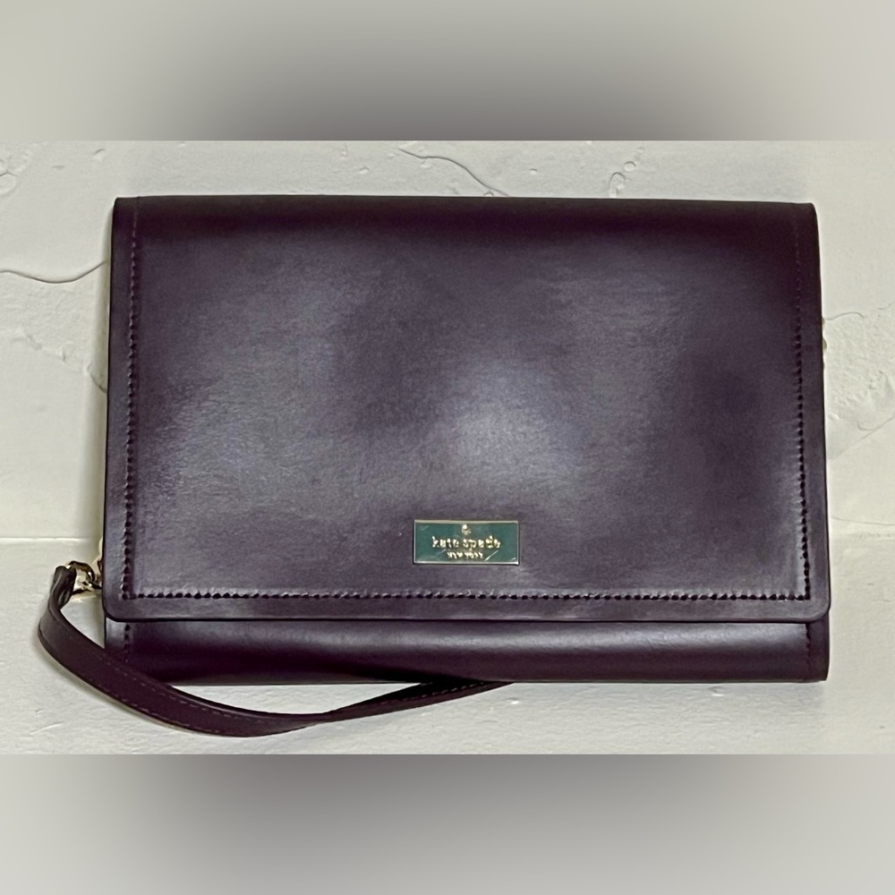 Kate Spade Angelea Plum Shoulder Clutch with Gold Hardware